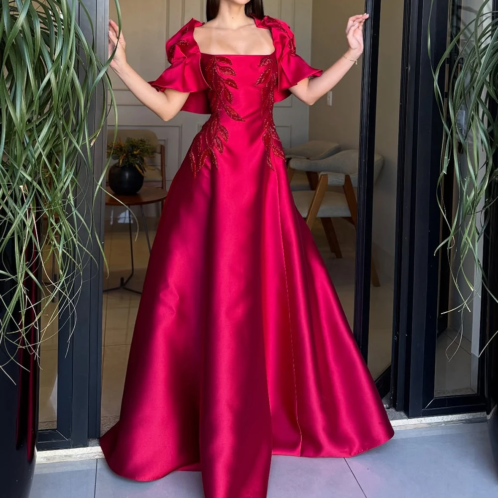 

Вечерние платья трапециевидной формы по индивидуальному заказу, платье для выпускного вечера без рукавов с квадратным воротником, модное вечернее платье с блестками и цветами, драпированное