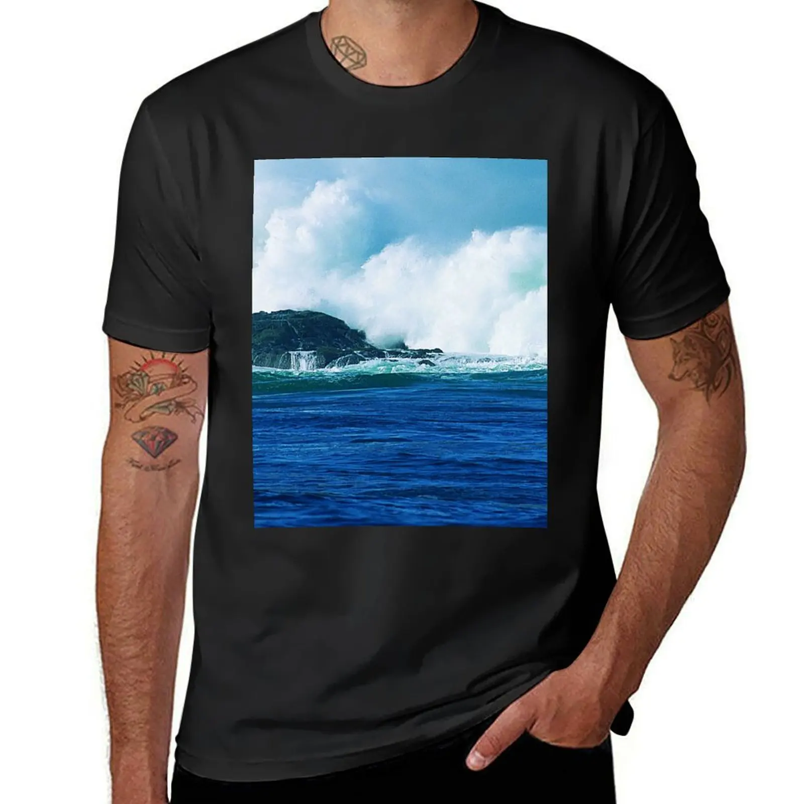 Oceanic Symphony in Blue T-Shirt Short sleeve tee summer top slim fit t shirts for men