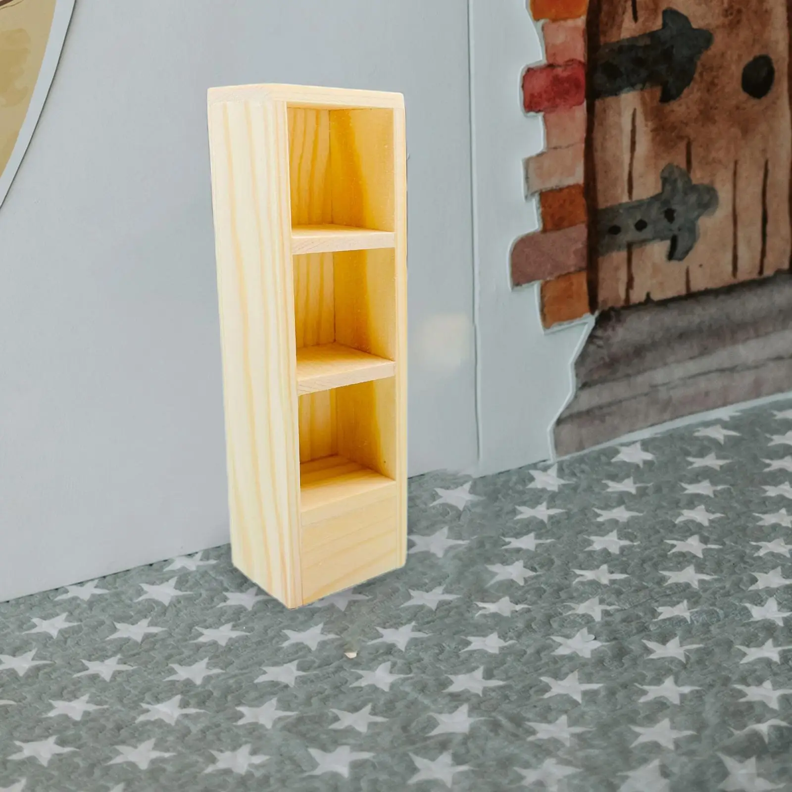 ミニチュアドールハウス本棚木製ディスプレイキャビネット3段素朴な家具棚リビングルームキッチン装飾用
