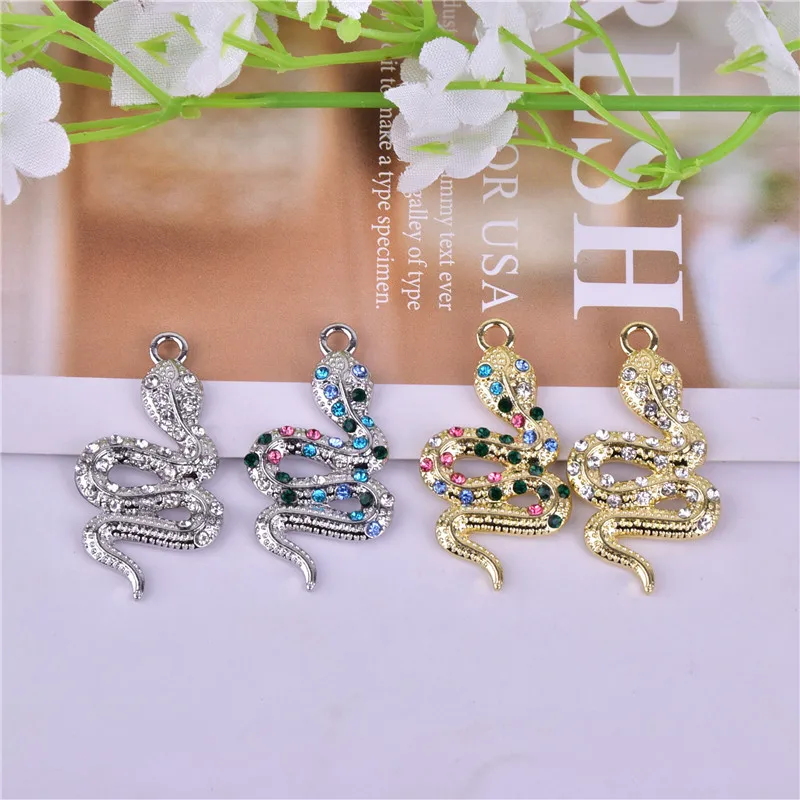 10pcs/pack Crystal Snake Metal Charms for Earring DIY Fashion Jewelry Accessories