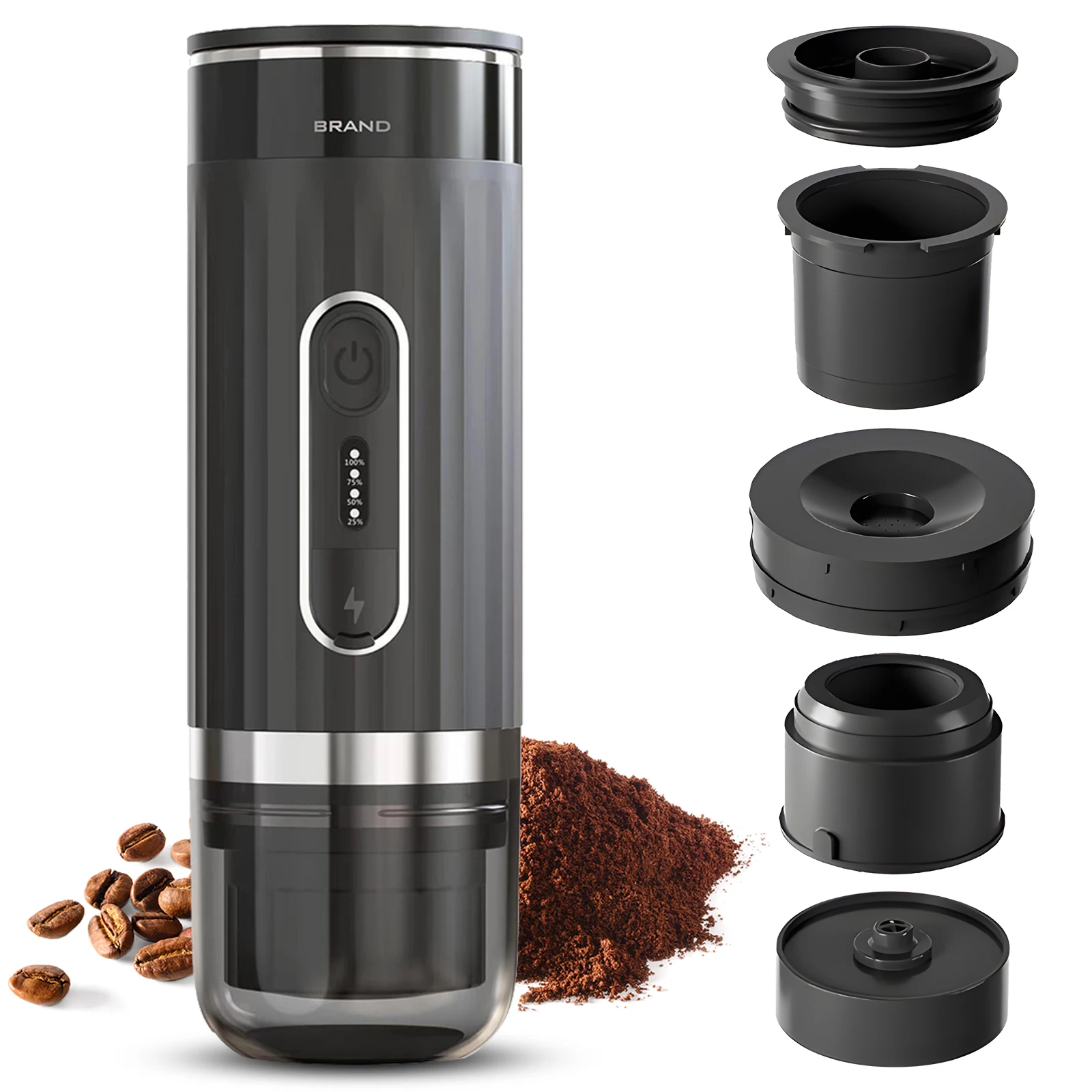 Portable Electric Espresso Coffee Machine Cordless Heating 3oz Single Serve Mini Coffee Maker with 3-IN-1 Coffee Powder