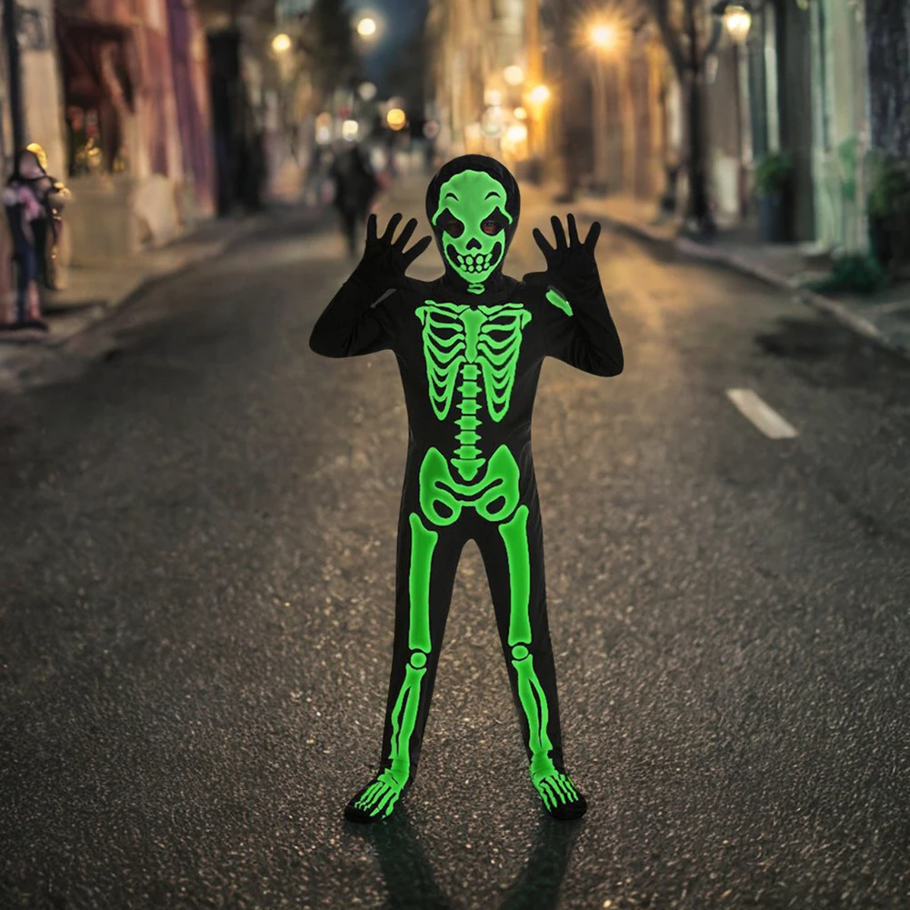 Costumes squelettes pour enfants Halloween Night Glow-in-Dark Grim Reapers Costume apporter la nuit de fête de cosplay amusante