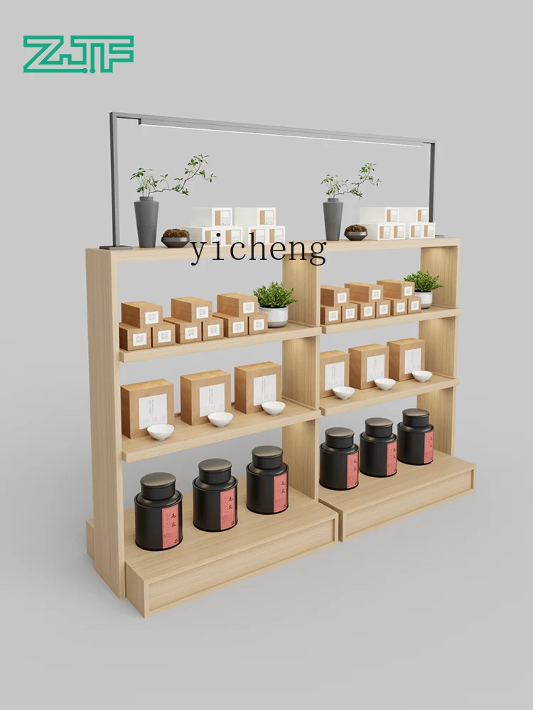 New Chinese Tea Zhongdao Frame Wood Grain Creative Side Island Frame Store Display Rack