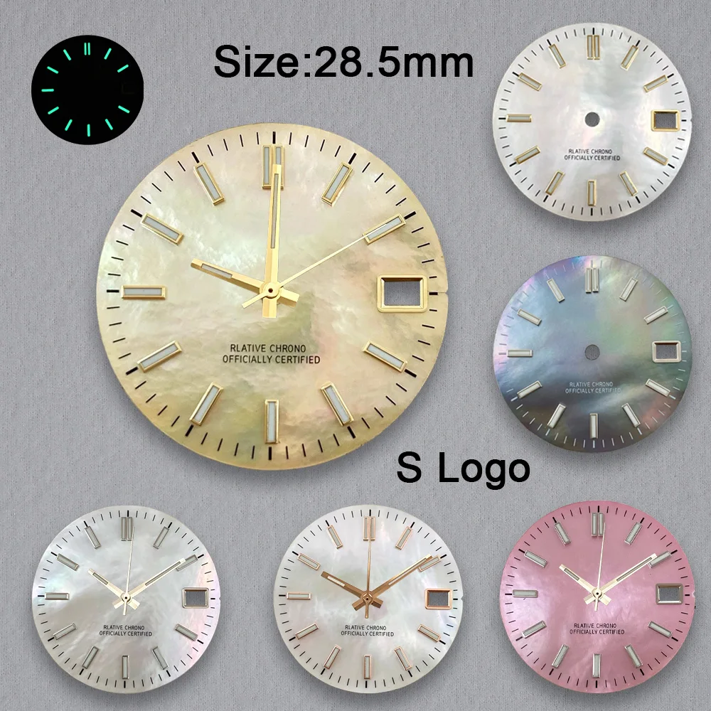 

28,5 мм S логотип NH35 циферблат с жемчугом подходит для механизма NH36 зеленый светящийся часов модификация аксессуары инструменты для ремонта