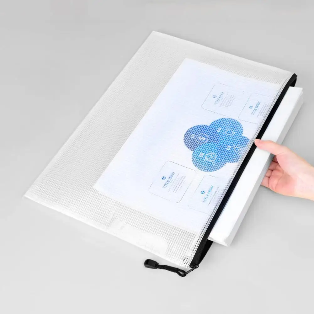 12Pcs File Holder File Bag Waterproof Zipper Pouch Transparent Mesh Pouch Document Bag File Folders School Office Supplies