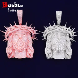 Bubble Letter Iced Out Ratten Jesus Necklace Pendant for Men Prong Setting Cubic Zirocnia Hip Hop Jewelry