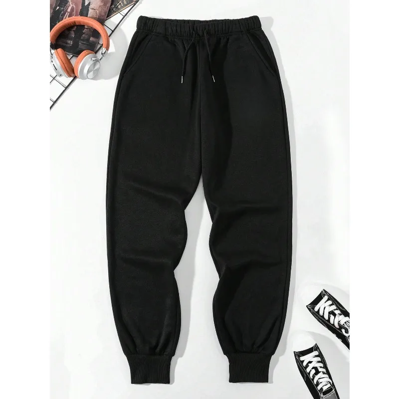 

Men's Autumn and Winter Casual Sweatpants with Elastic Waist and Drawstring, Knitted Fabric, Regular Fit, with Side Pockets