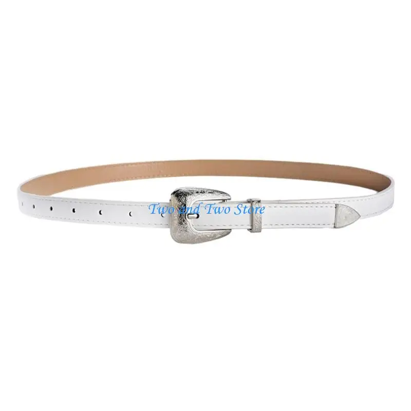 HX6F حزام خصر للكبار مع مشبك زهور منحوت خفيف فاخر شخصية PU أحزمة وسط للنساء فستان معطف قابل للتعديل #4