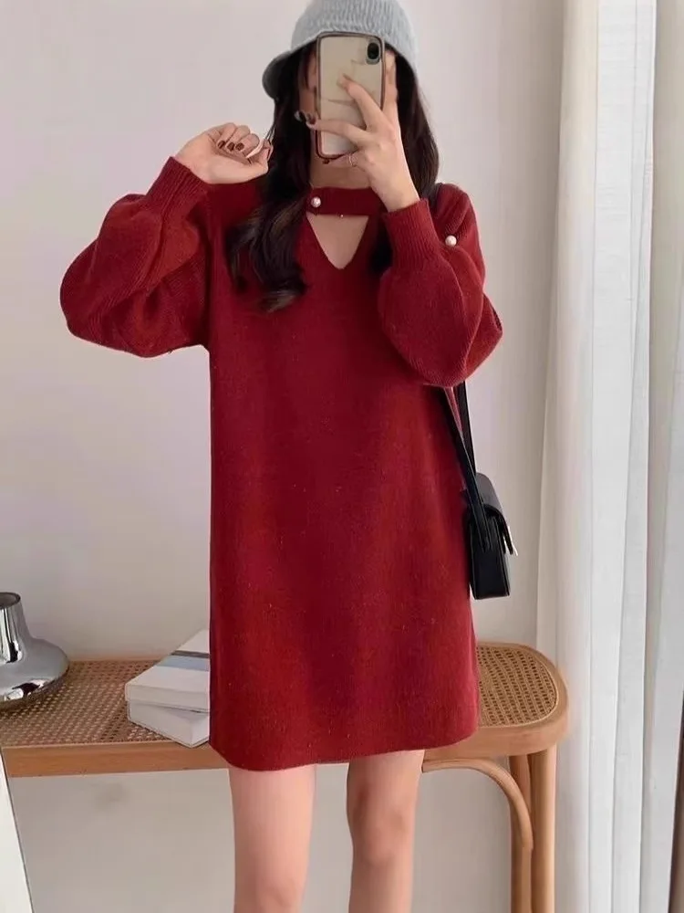 Knee Length Pullovers Woman Oversize Sweaters Jumpers Womend Cross Casual Detail Unique Texture Distinctive Original Design Soft