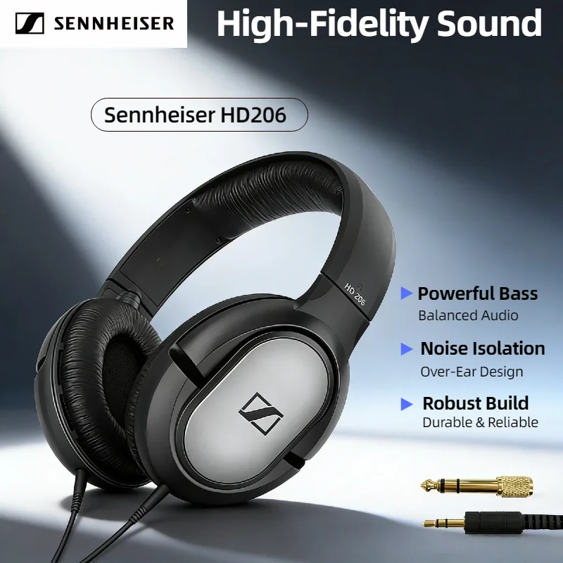 

Оригинальные наушники Sennheiser HD206 HiFi Stereo, проводные, профессиональные, для диджеев, студийные мониторные, с глубокими басами, разъем 3.5 мм