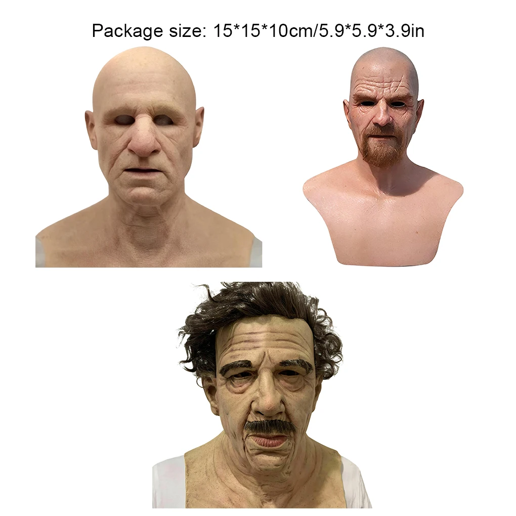 Maska lateksowa na Halloween 2025, realistyczna maska starego mężczyzny, maska lateksowa łysy mężczyzna, super miękka maska horror z zmarszczonymi twarzą, nakrycie głowy, maska do cosplayu.