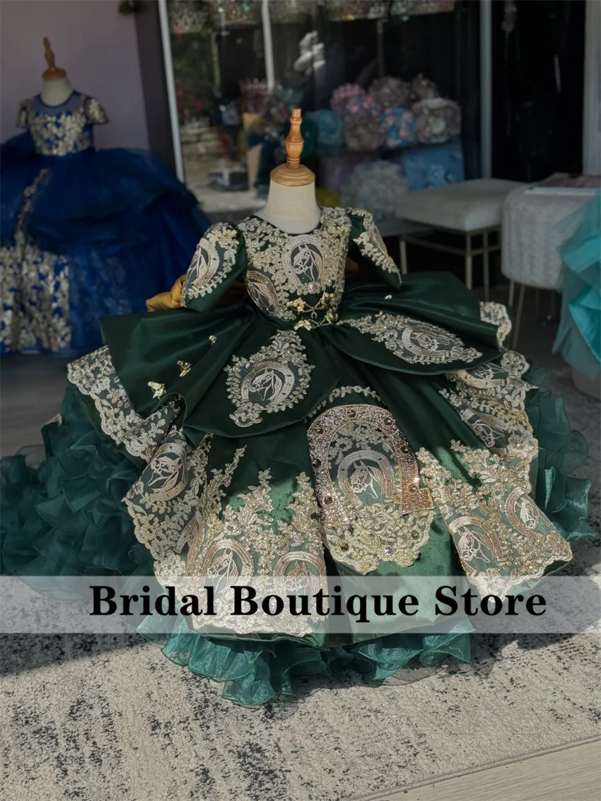 Hunter Green Princess Flower Girl Dresses Luxury Horse Applique Cap Sleeve Lovely Infant Birthday Ball Gown Customsized