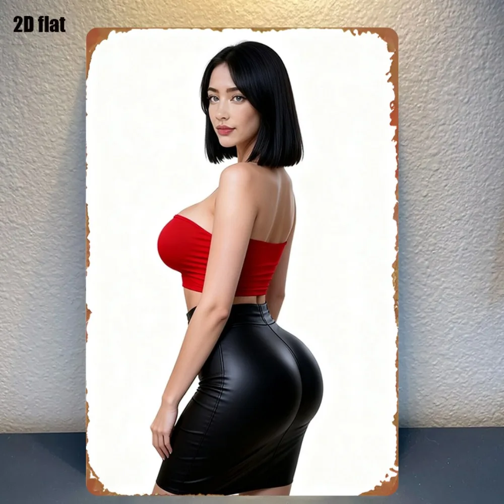 Metal Wall Art Red Top Black Dress Woman Side Profile 8x12 Inch Home Decor