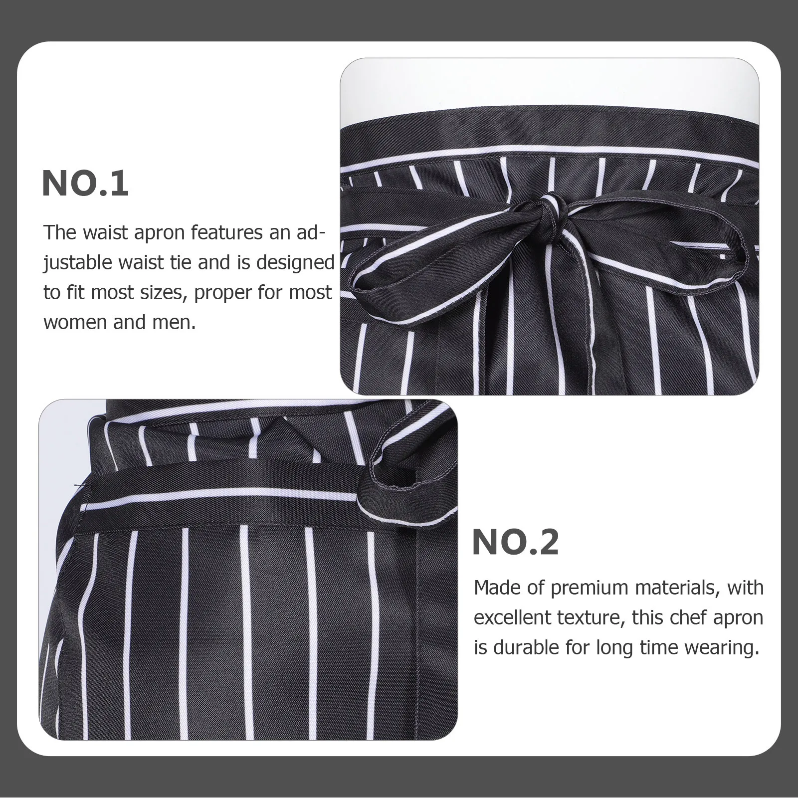 Czarny Pół-Fartuch Regulowany w Talii Fartuch Kucharski Unisex do Gotowania Pieczenia Serwowania Fartuchy dla Kelnerów i Kelnerek