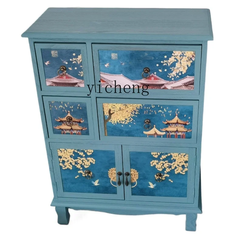 ZF Solid Wood Storage Cabinet Locker Living Room Wooden Painted Decoration Bedroom and Household Wall Cabinet Chest of Drawers