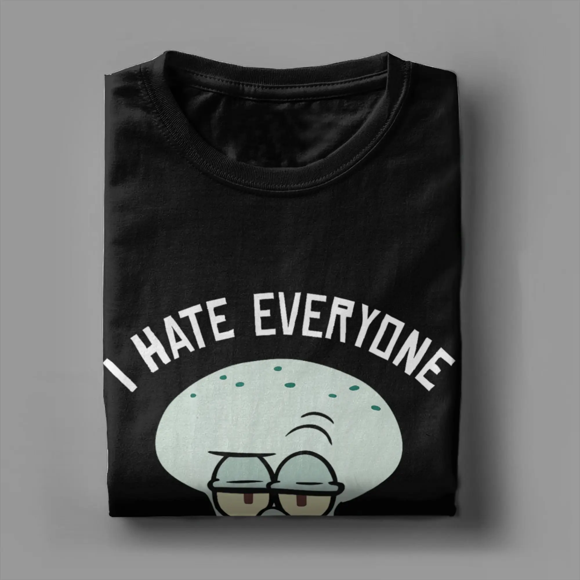 Spongebobs Squidward I Hate Everyone Herren-T-Shirts, Sommer-T-Shirt mit O-Ausschnitt, Hipster-T-Shirt-Design, übergroße Oberteile – Detail 5
