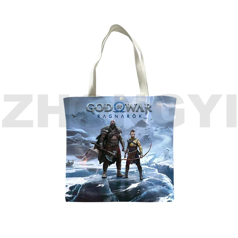 3D God of War Foldable Shopping Bags for Groceries Teens Girls Anime Kratos Large Tote Bag Supermarket Bag Handbag Shoulder Bags