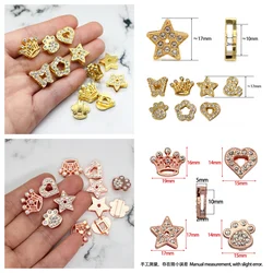 30PC/lot Hole 10MM heart star Slide Charm paw butterfly crown diy charms For 10mm Bracelet Wristband Jewelrys Making