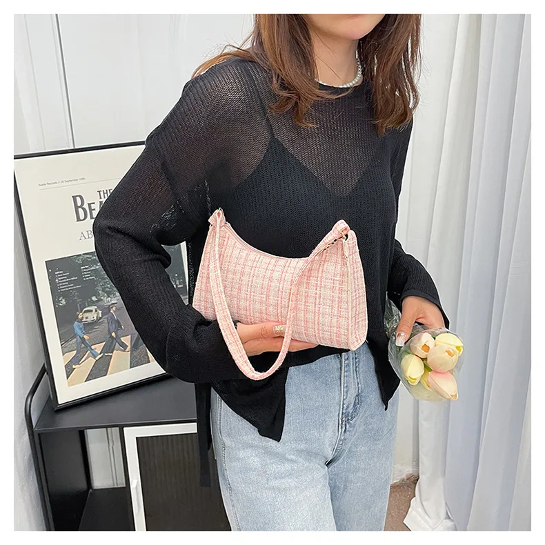 Damen-Unterarmtasche mit minimalistischem Gittermuster, modische High-End-Design-Umhängetasche, lässige, vielseitige Geldbörse für den Pendelverkehr – Detail 11