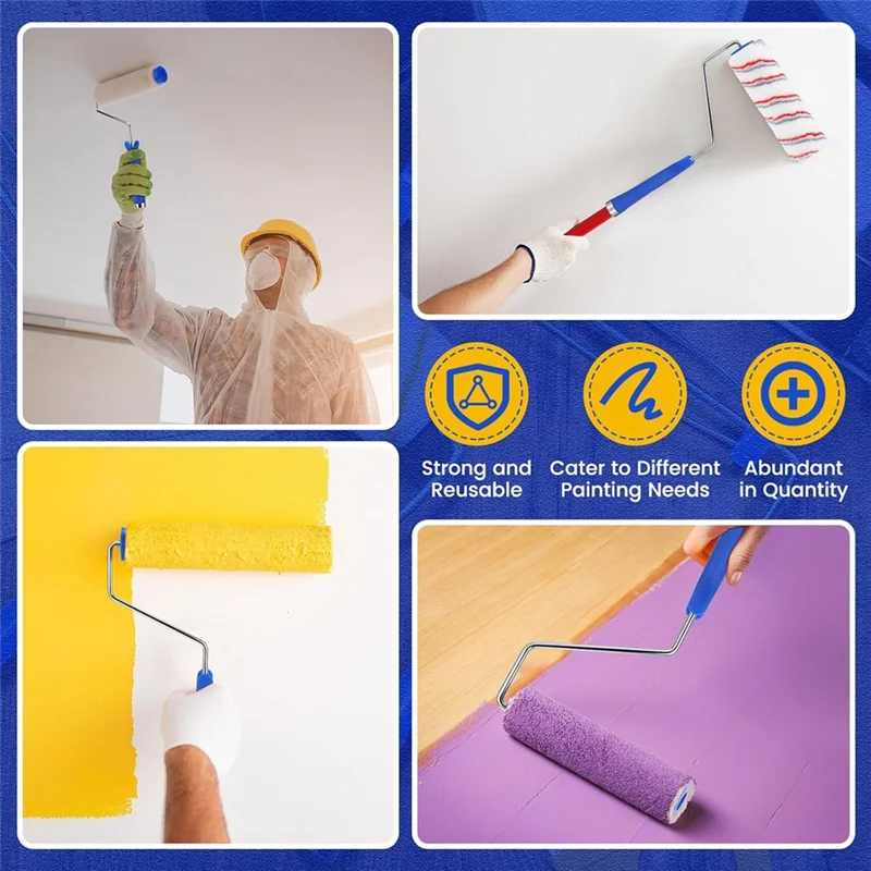 AA19 18 แพ็ค 8 นิ้วลูกกลิ้งทาสีกรอบ 5 ลวดชุบสังกะสี Roller แปรงทาสี Roller Handle สําหรับ Wall House ซ่อมเครื่องมือ