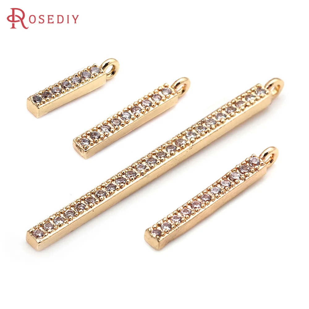 

18K Gold Color Brass and Zircon Rectangle Tassel Charms Pendants High Quality Jewelry Making Necklace Earrings