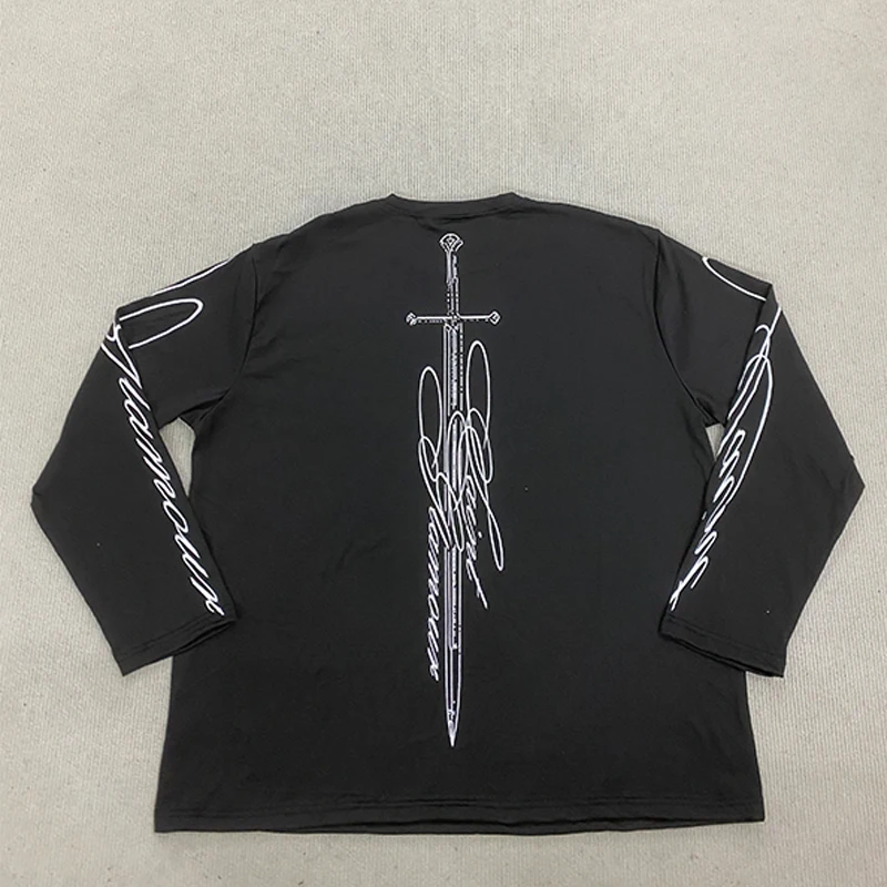 الخريف المرأة الشارع موضة Harajuku Ins نمط شخصية طباعة الجولة الرقبة طويلة الأكمام تي شيرت القوطية الرجعية Y2k الملابس