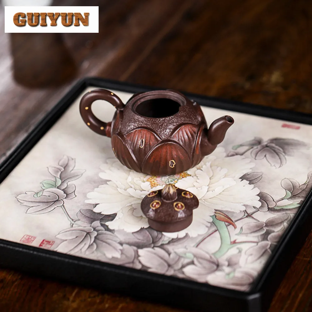 100ml Chinese Yixing Purple Clay Pot Handmade Lotus Flower Teapot Mini Raw Ore Mud Tea Brewing Kettle Zisha Teaset Tea Services