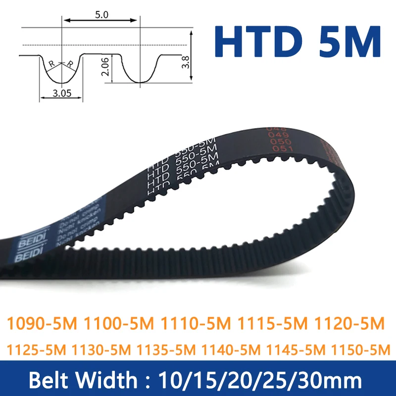 1pc HTD5M Timing Belt Width 10 15 20 25 30mm Rubber Closed Loop Synchronous Belt C=1090 1100 1110 1115 1120 1125 1130-1150mm