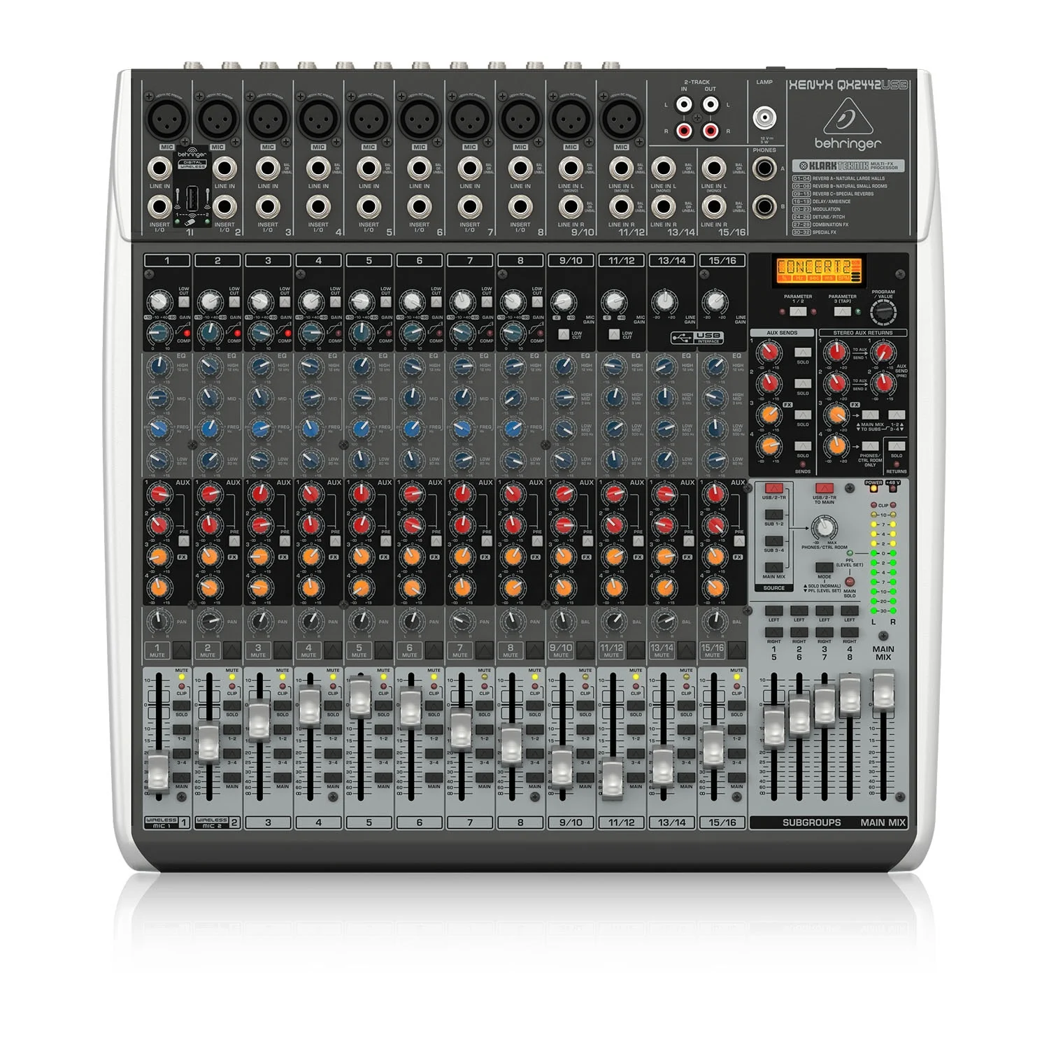 Behringer Xenyx QX2442USB Analog Mixer 24-Channel Studio Sound Equipment 10 Microphone Inputs With 48V Phantom Power