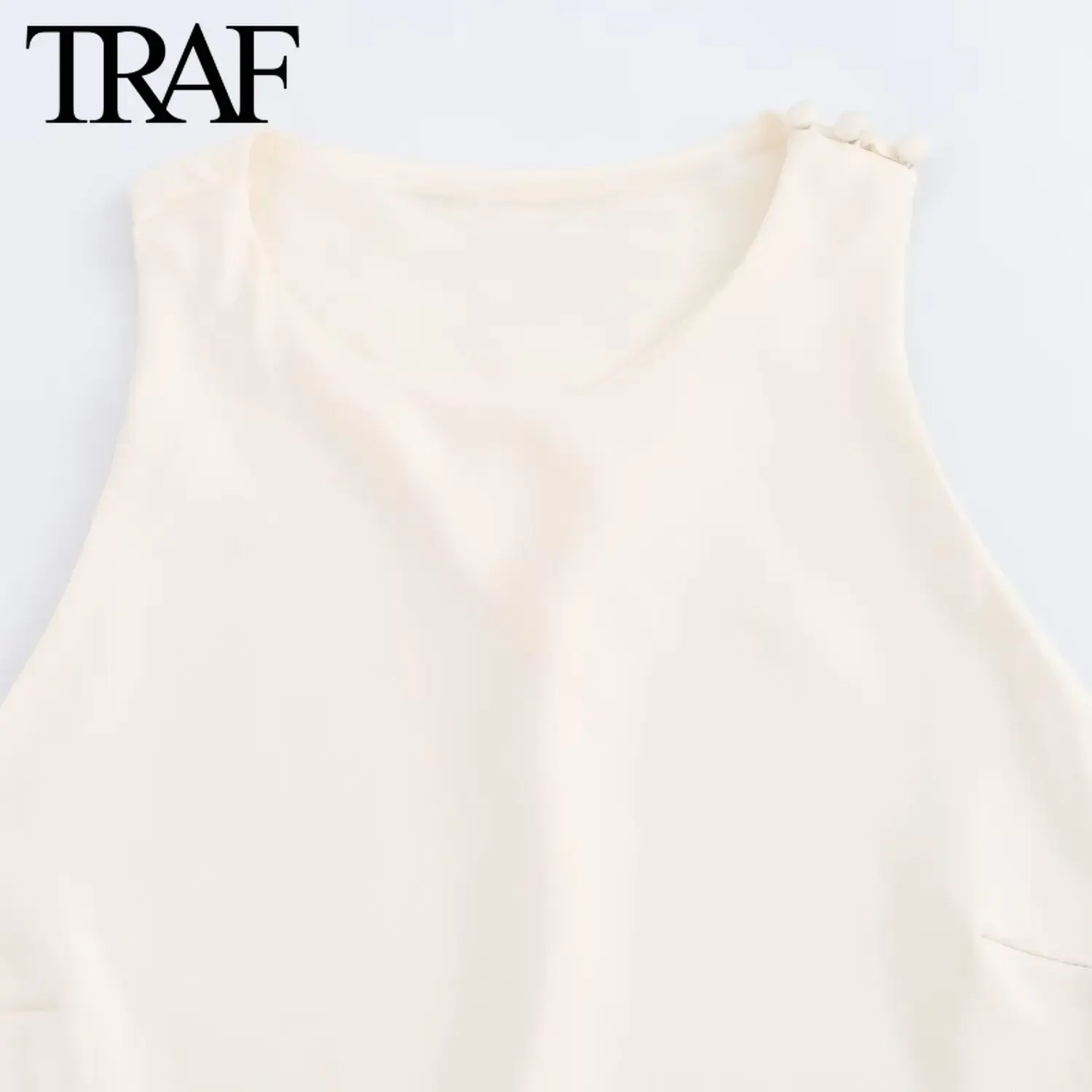 TRAF Women Fashion Summer New Round Neck Backless Satin Texture Sleeveless Long Dress French Chic Female Evening Clothing