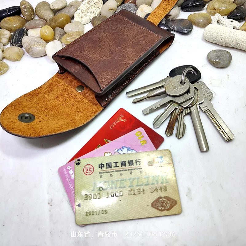 Blongk Multifunctional House Key Bag Leather Large Capacity Key Case Drawstring Key Organizer Card Holder Men Women 1871KL