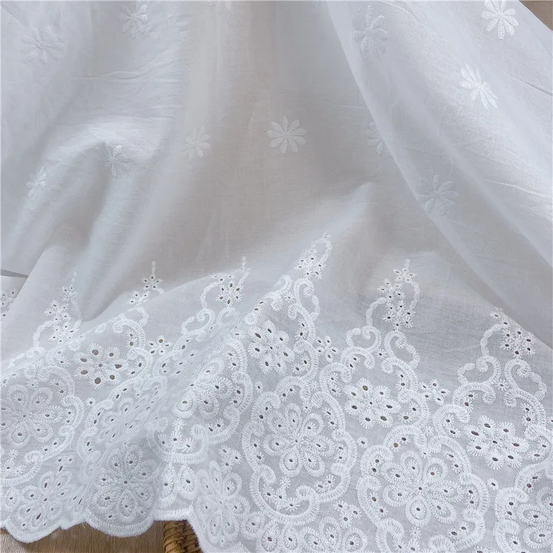 Cotton Embroidered Fabric By The Yard for Wedding Dresses Sewing Hollow-out Flowers Three-dimensional Cloth Soft Summer Fashion