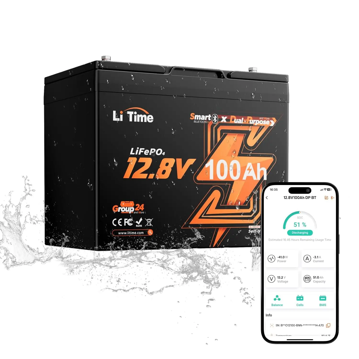 12V 100Ah Dual Purpose Cranking Starting LiFePO4 Battery for Boat, Customized