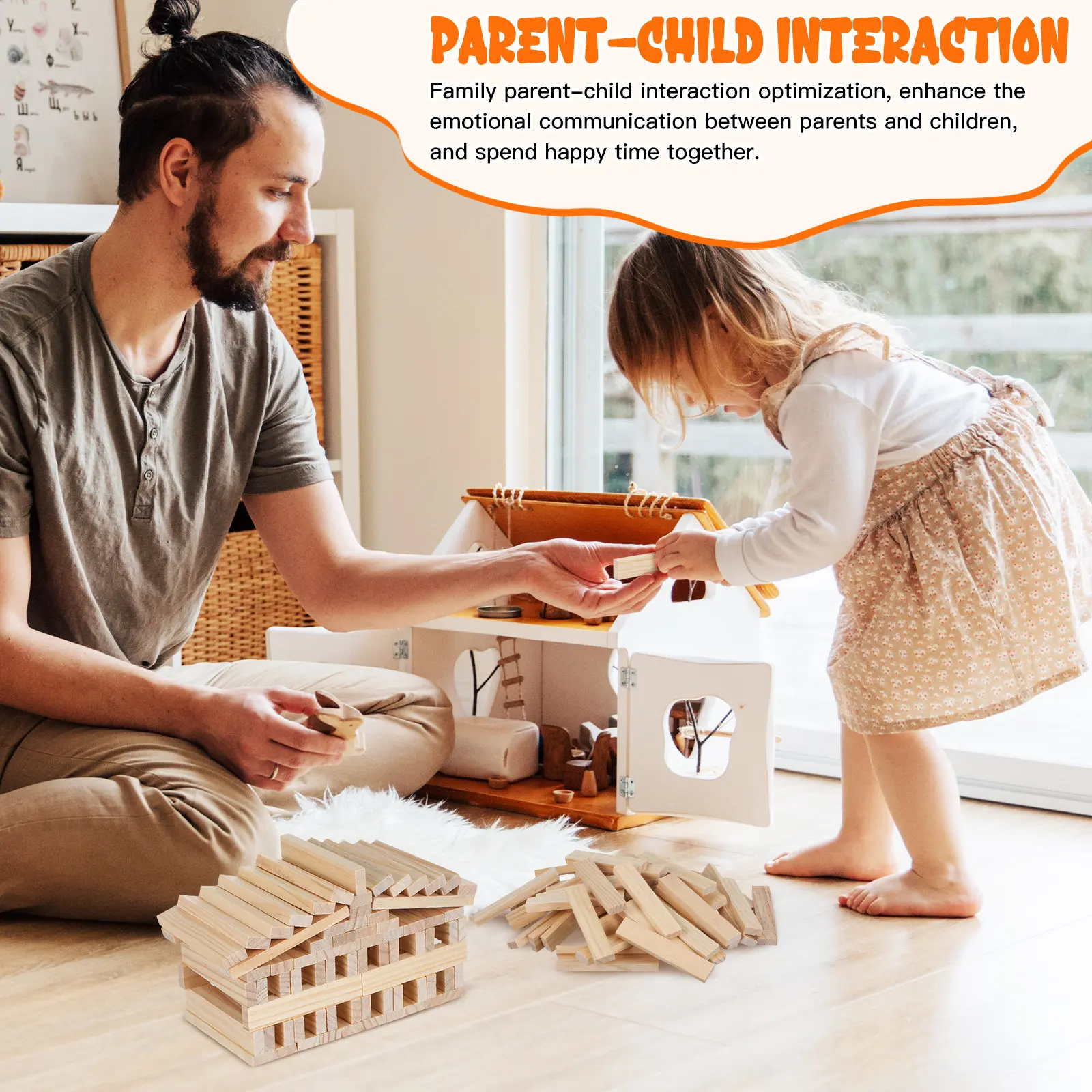 100 Stück Holzstäbchen Konstruktionsbausteine Lernset für Kinder Kreatives Spielen und Hand-Augen-Koordination Holzstreifen