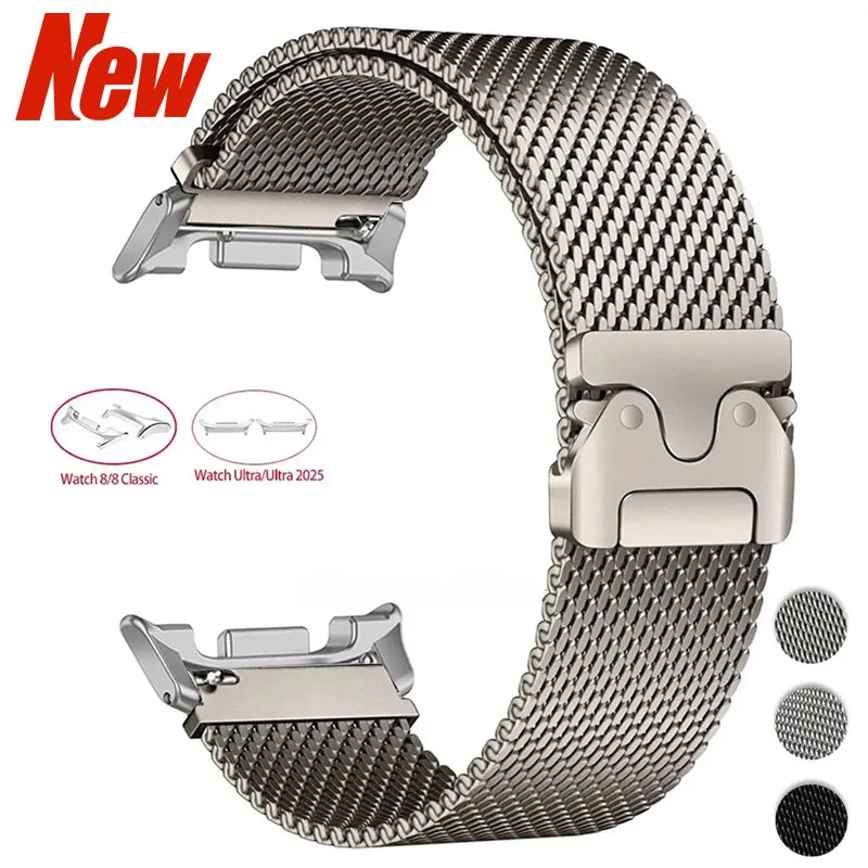 

Миланский ремешок с пряжкой-парашютом для Samsung Galaxy Watch 8/8Classic, 40 мм, 44, 46 мм, браслет из нержавеющей стали для Ultra/Ultra 2025