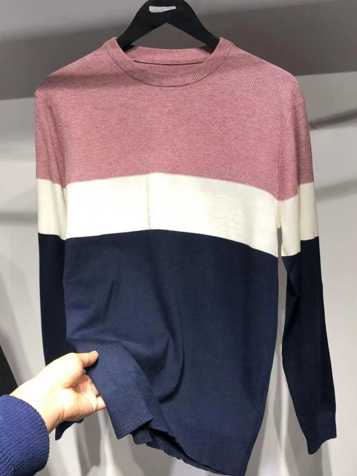 

Youth Knitted Sweater round Ne Stripe Slim Fit Wool Blend Color Blo Casual Winter Faion Modilo Brand Knitwear