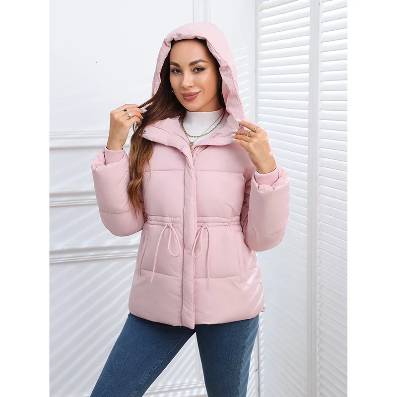 Women's Winter Tops Jacket Cotton Coat Waist Drawstring Hooded Large Size Warm Thickened Vintage Leisure Designed Soft Versatile