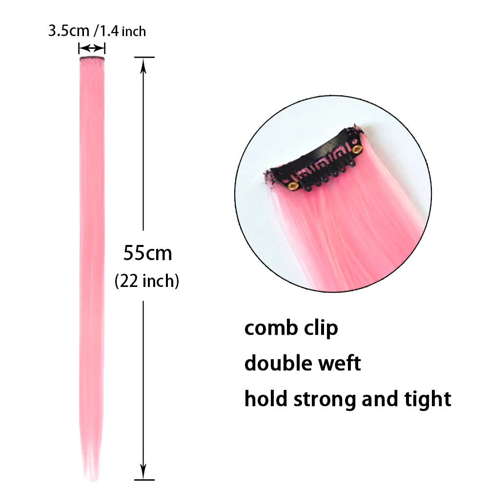 Colored Clip in Hair Extensions Straight Synthetic Hairpieces Colored Hair Extensions with 22 Inch Clip for Women Girls Braiding