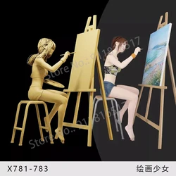 3D Printed 1/64 1/43 Painting Girl Figure Mini Diorama Street Scene Micro-shooting Sand Table Prop Model Toy for Collection