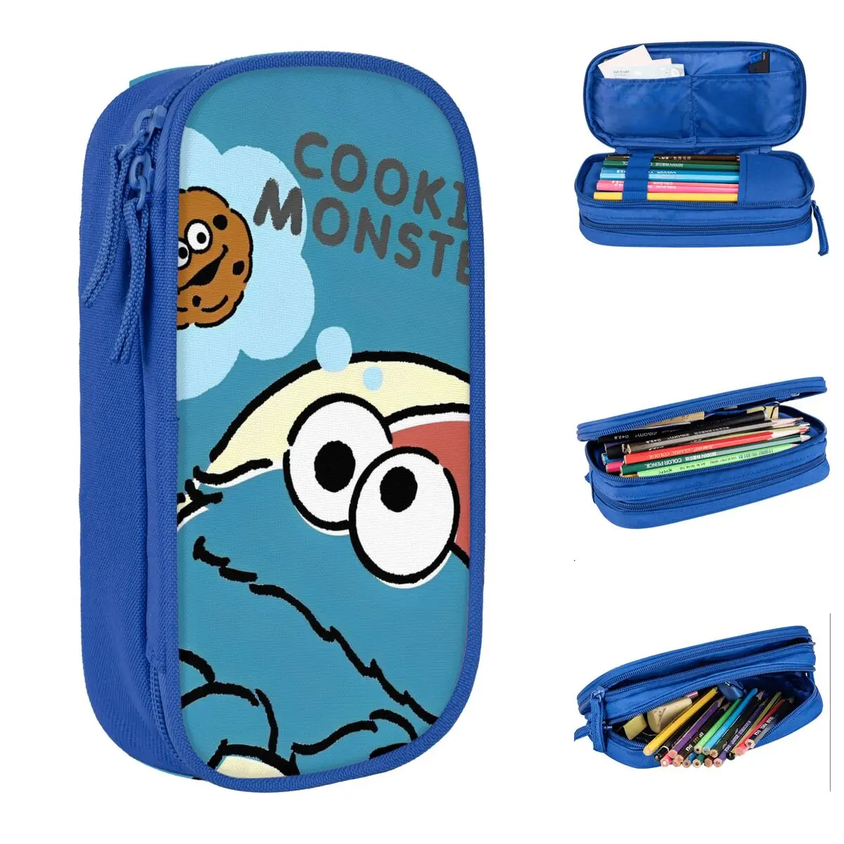 Cartoon S-Sesame Street Cookie Monster Pencil Case Pencilcases Pen for Student Big Capacity Pencil Bags School Gifts Stationery