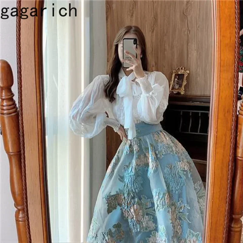 

Gagarich Women Skirt Korean Vintage Chic Versatile Fresh Design Sense Niche Shirt Spring Autumn Floral Print Umbrella Skirts