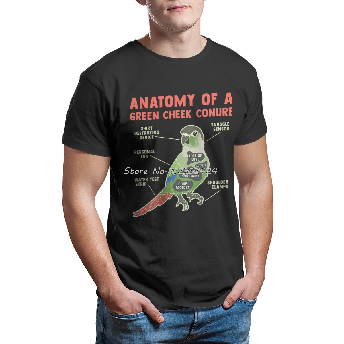 Funny Green Cheek Conure Bird Lover Pineapple Parrot Gifts  T Shirt Men T Shirt Summer  Cotton T-shirt