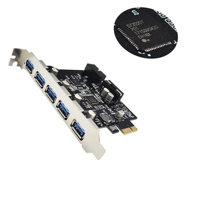 USB 3.0 5-портовый адаптер-концентратор для настольного ПК PCI Express, плата модуля расширения с основным чипом управления, карта расширения PCI-E