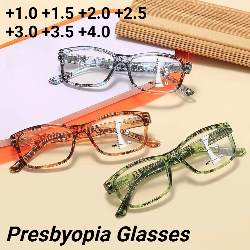 

High-definition Multifocal Reading Glasses New Fashionable Printed Presbyopia Glasses with Plus Diopters +1.0 To +4.0