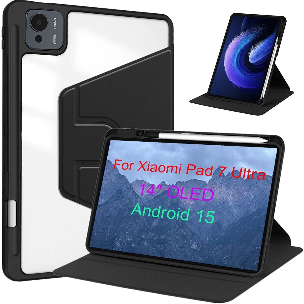 

Tablet Case For Xiaomi Pad 7 Ultra 14" IN 2025 with Pen Holder 360° Rotating Clear Hard Stand Flip Kickstand Shockproof Cover