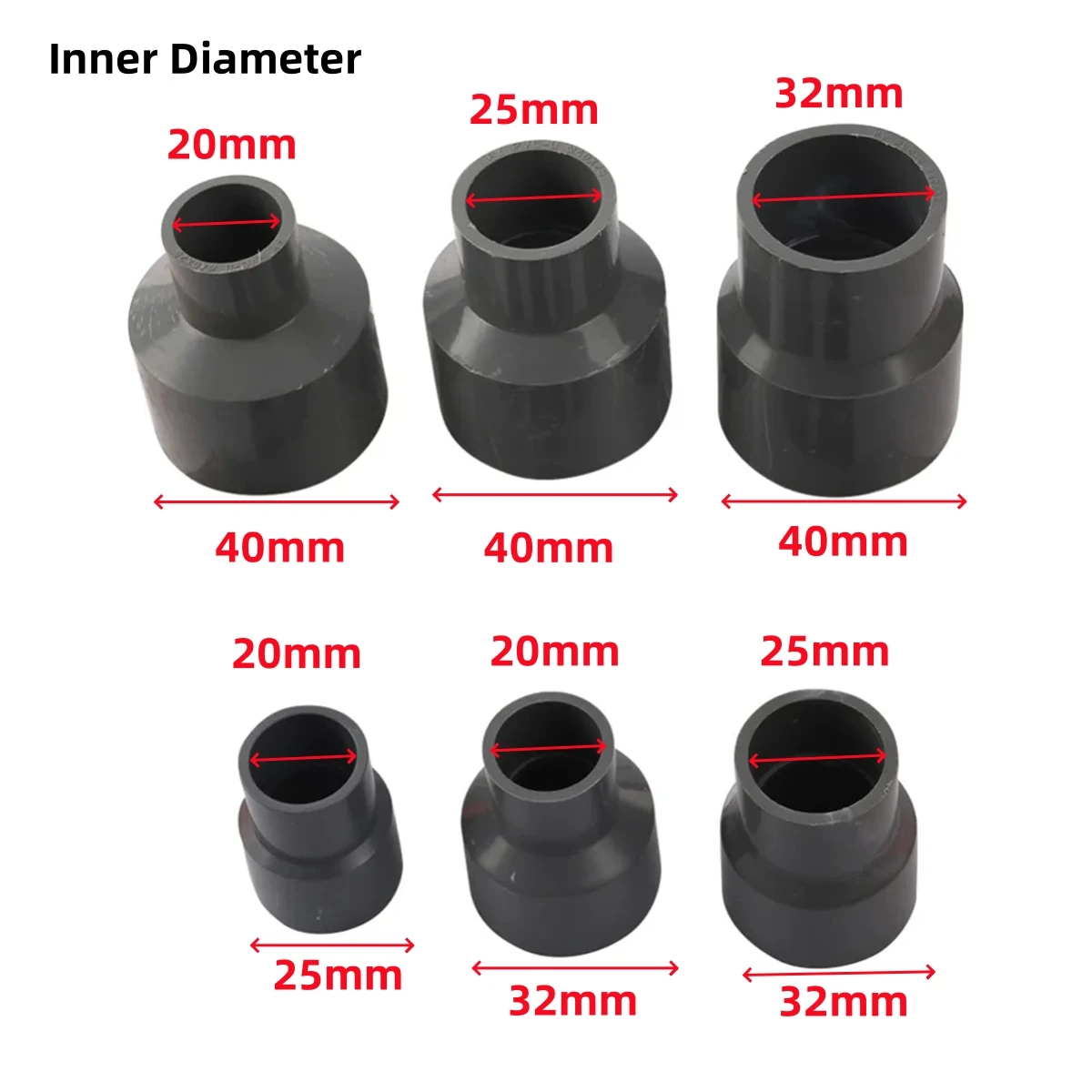 3Pcs PVC Reducer Water Supply Accessories 20/25/32/40mm Different Inner Diameter Straight Reducing Connector White/Blue/Grey