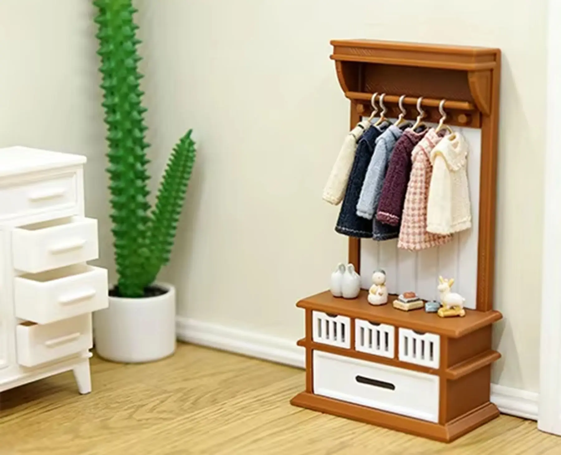 

Dollhouse Mini Hallway Coat Rack Cabinet, Simulation Entryway Furniture, Miniature Wardrobe for Doll Scene Layout, Pretend Play