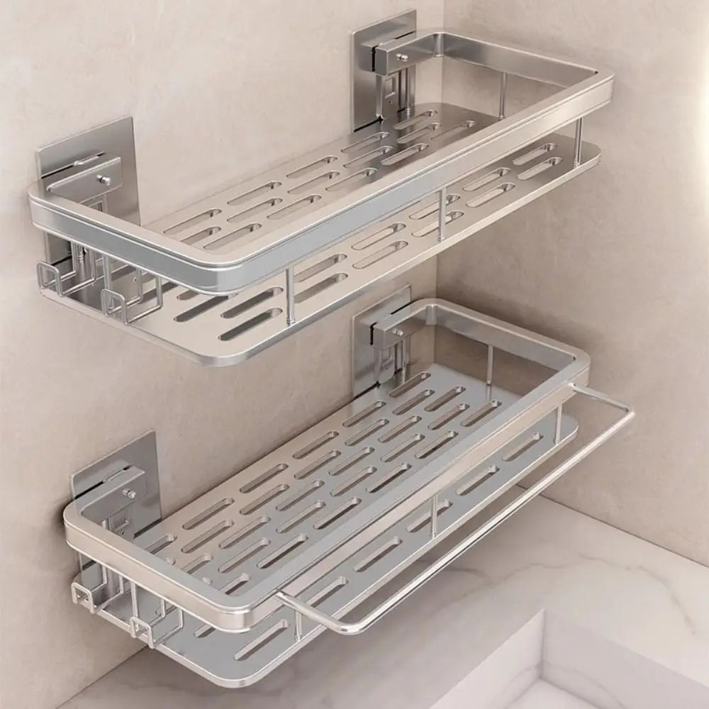 

Водонепроницаемая полка для хранения в ванной комнате, нержавеющая коробка для хранения косметики без перфорации, простая установка, настенная полка с крючками, столб