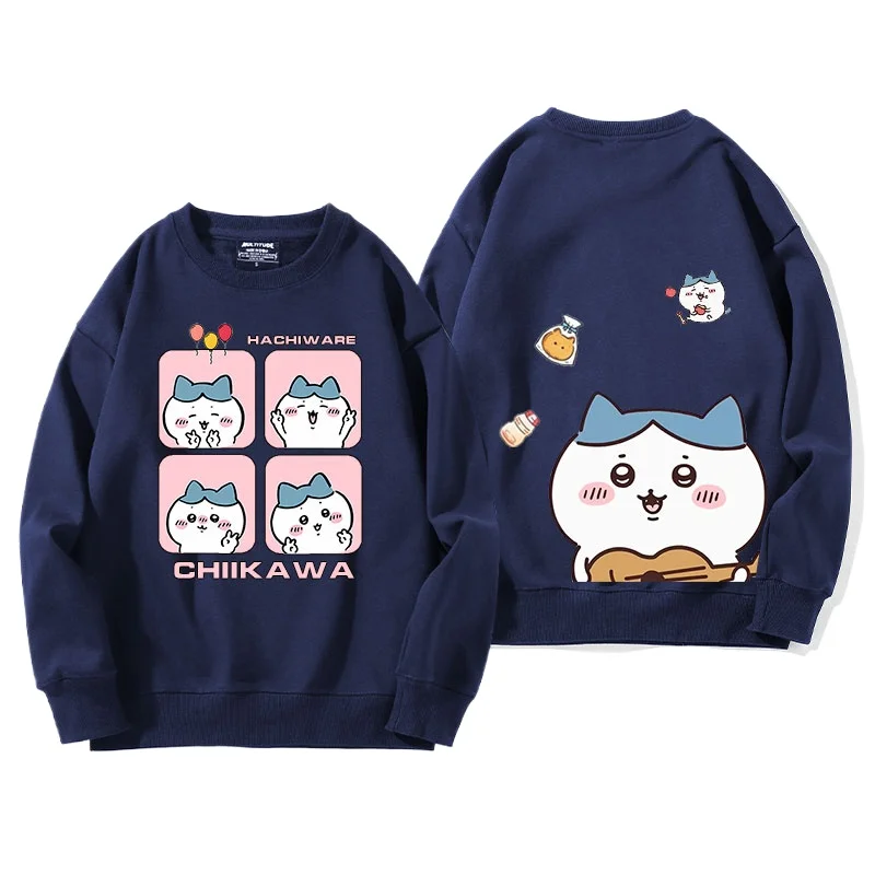 Unisex-Langarm-Kapuzenpullover, lässiges Sweatshirt mit lockerer Passform, Chiikawa-Süßer Aufdruck, bequem, gemütlich, trendig für den täglichen Gebrauch