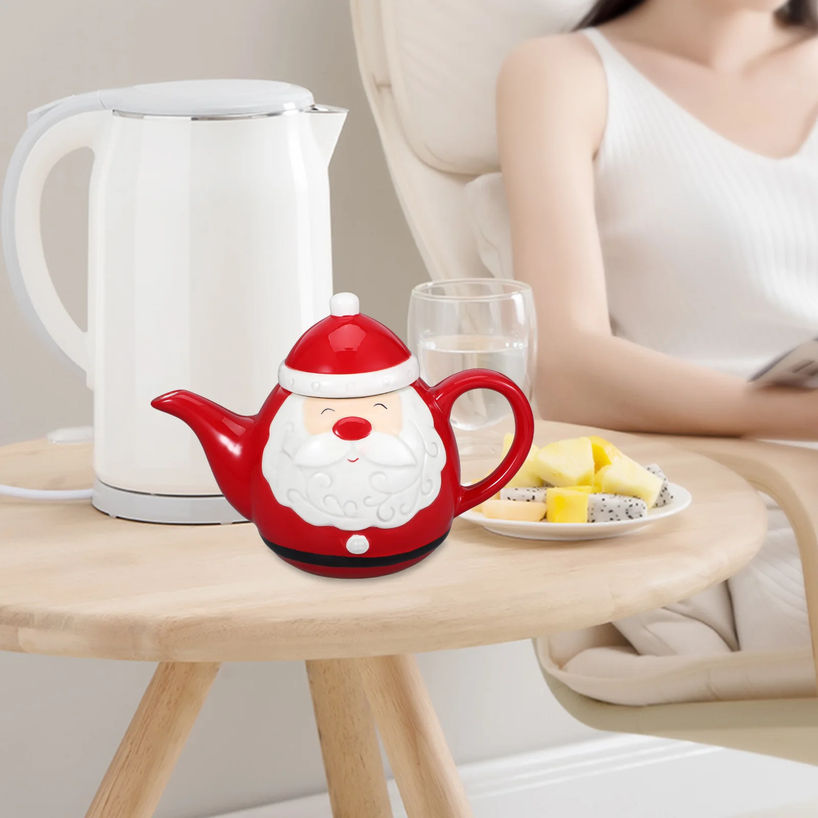 

Ceramic Teapot Santa Claus Xmas Themed Water Kettle Lightweight Home Use Ceramic Jug Hot Cold Drink Tea Pot Family Serving